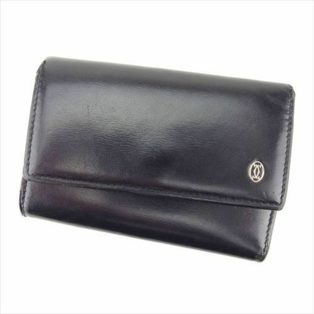 Cartier Key case Key holder Black Silver leather Woman Authentic Used